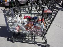 Groceries still in the cart.